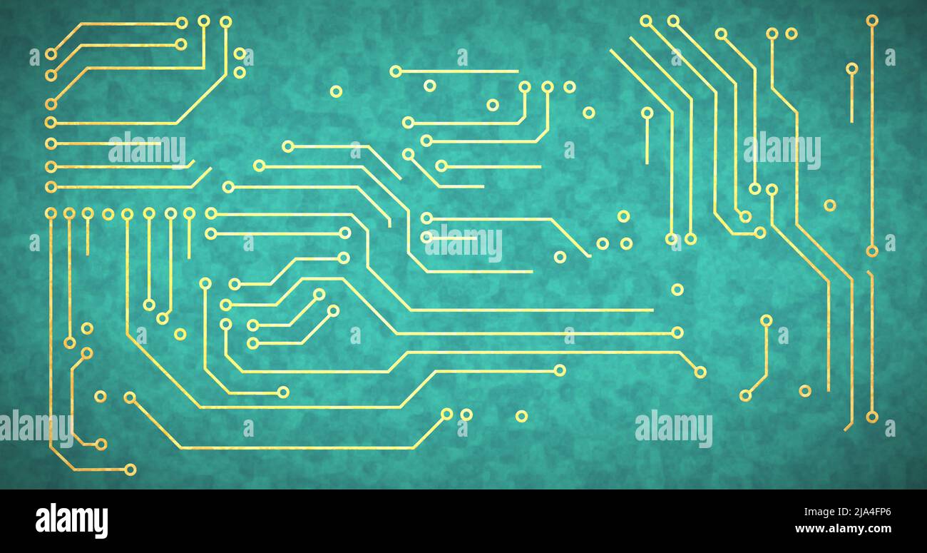 Image of computer circuit board on blue background Stock Photo