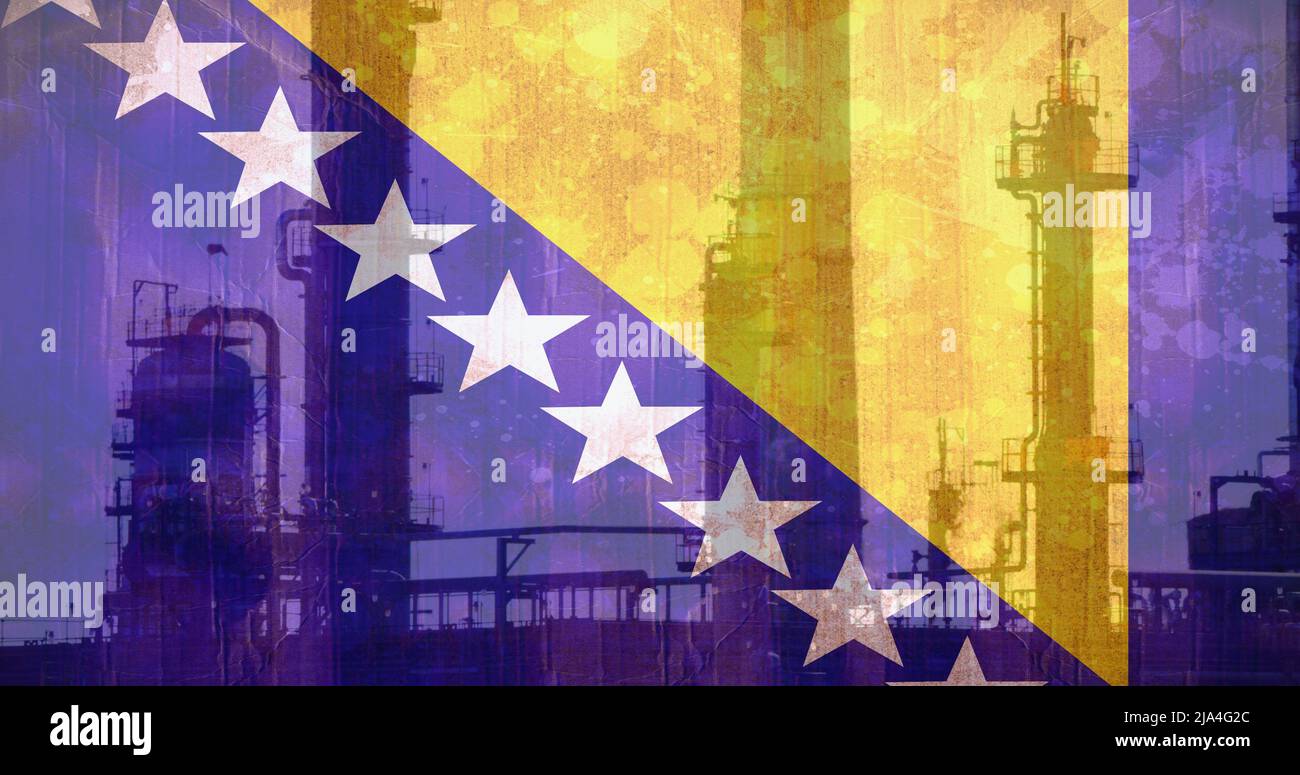 Image of flag of bosnia and herzegovina over factory Stock Photo