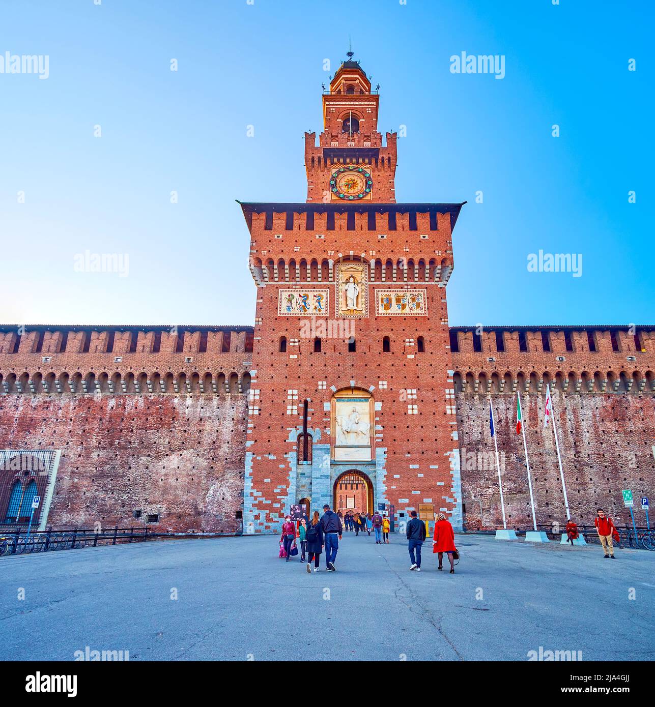 MILAN, ITALY - APRIL 5, 2022: Sforza's Castle is the best preserved medieval object in Milan and the most visited historical landmark, on April 5 in M Stock Photo