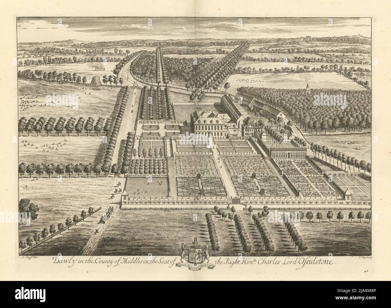 Dawley House, Hayes by Kip & Knyff. 'Dawly in the County of Middlesex' 1709 Stock Photo