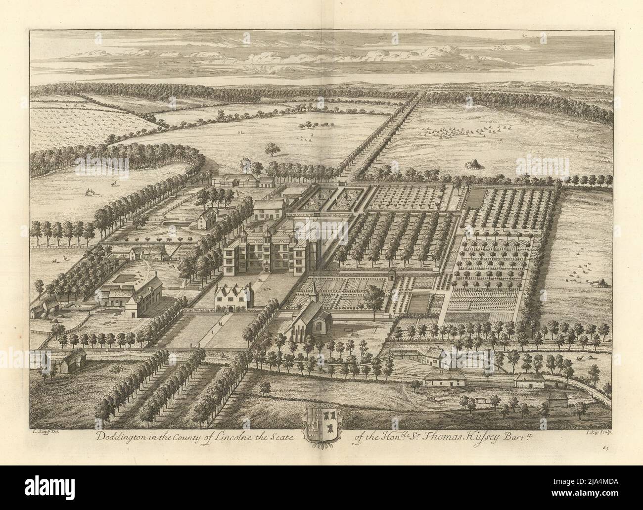 Doddington Hall by Kip & Knyff. 'Doddington in the County of Lincolne' 1709 Stock Photo