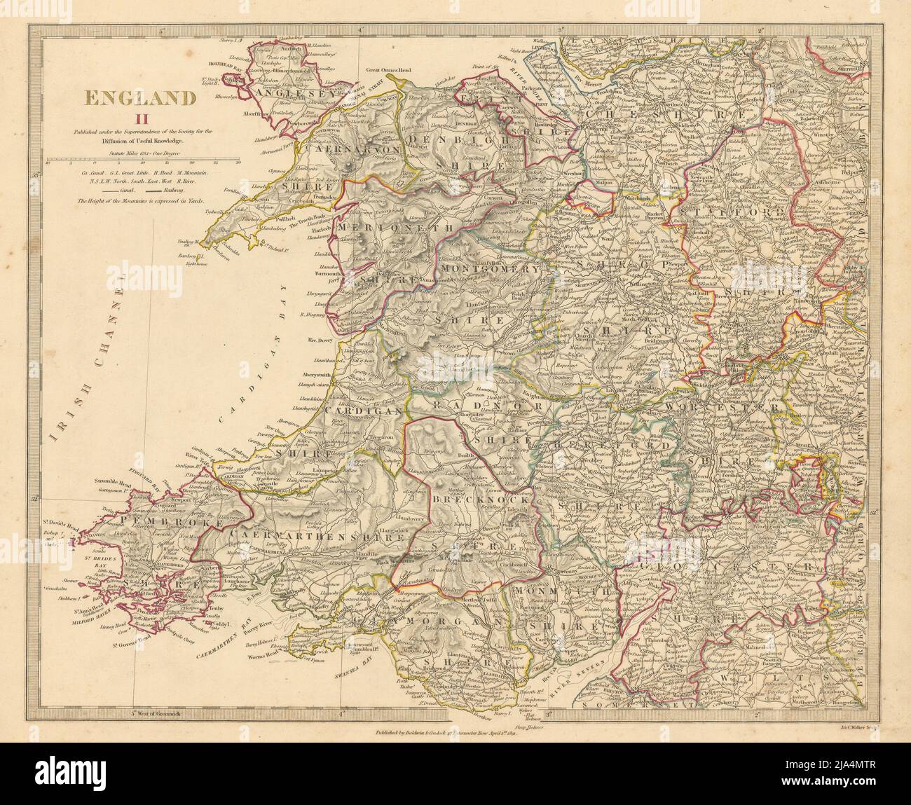 WALES & ENGLAND WEST MIDLANDS. Showing counties. Original colour.SDUK 1844 map Stock Photo