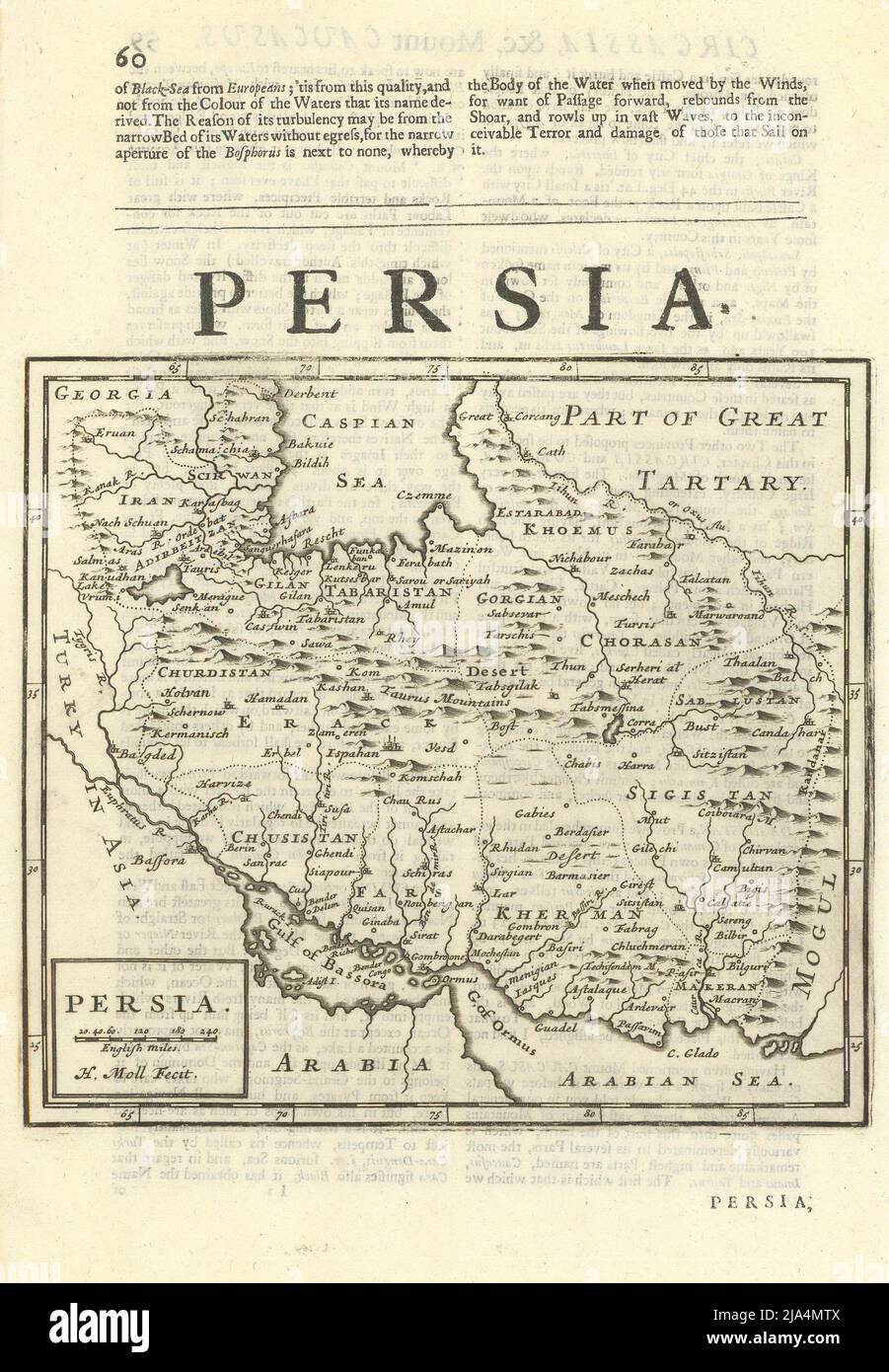 Persia by Herman Moll. Iran Azerbaijan Armenia Kurdistan 1709 old antique map Stock Photo