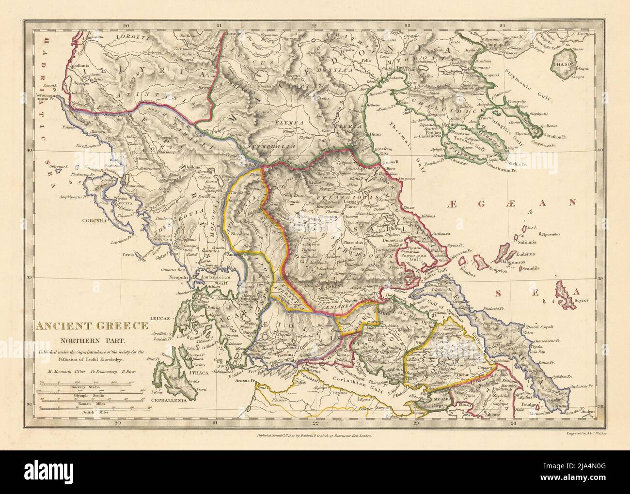 ANCIENT GREECE. Epirus Euboea Aetolia Thessalia Macedonia. SDUK 1844 old map Stock Photo