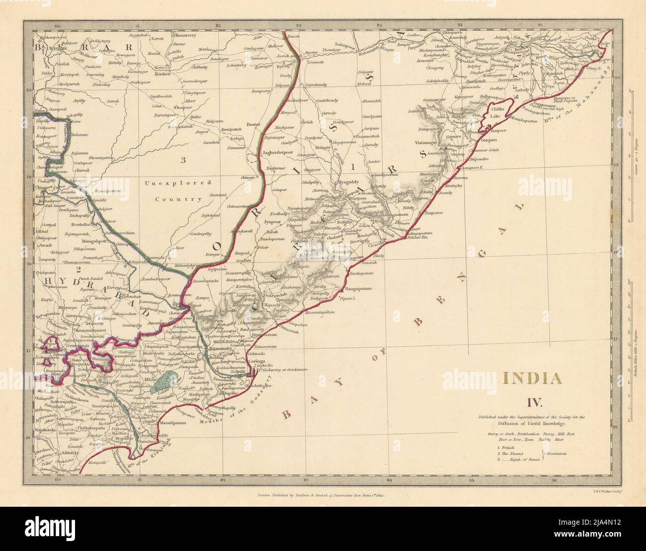 INDIA. Cicars; Mouths of the Godavery. Berar; Hyderabad. Orissa. SDUK 1844 map Stock Photo