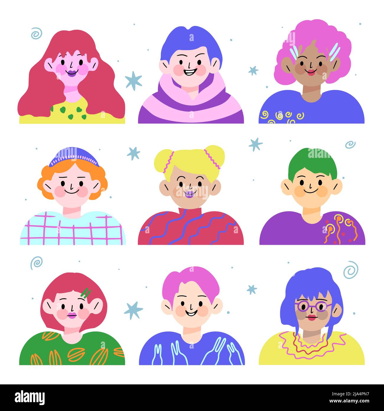 Set of cartoon avatars. Quirky cartoon look. Bright characters, funny