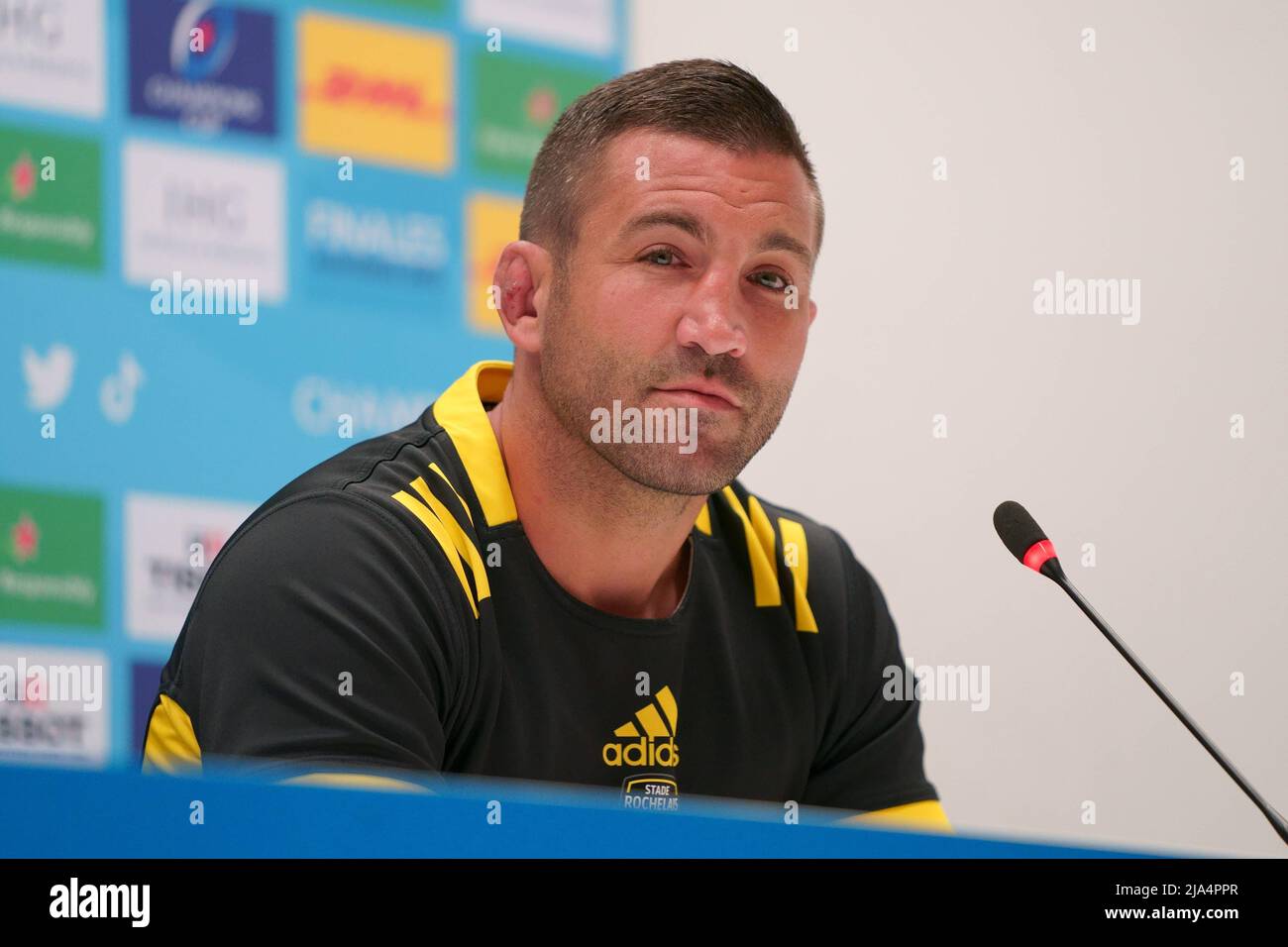Marseille, France. 27th May 2022; Stade Velodrome, Marseille, France: European Rugby Heineken Champions Cup Final, Captains Run and press conference; Team captain at the press conference Credit: Action Plus Sports Images/Alamy Live News Stock Photo