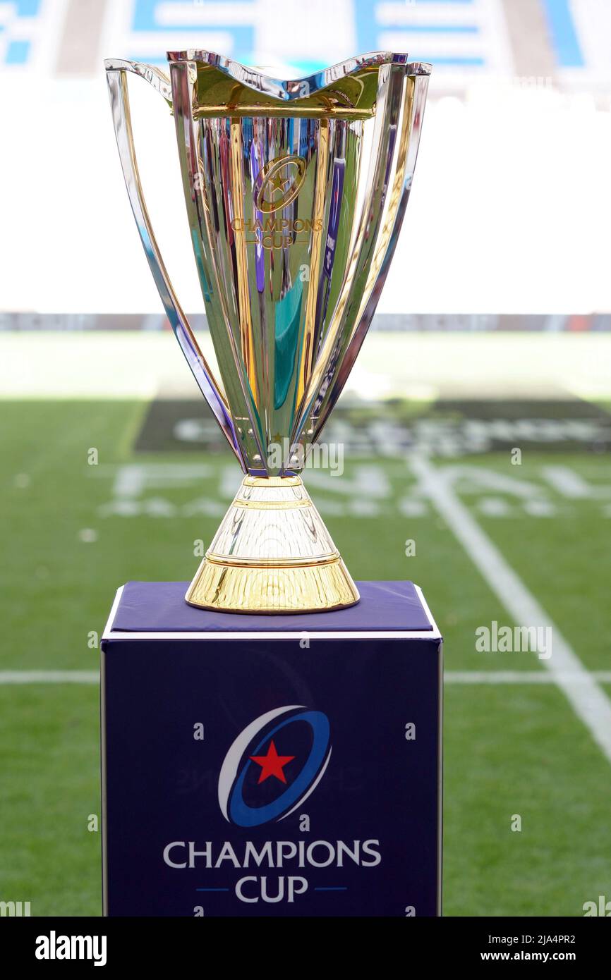 Marseille, France. 27th May 2022; Stade Velodrome, Marseille, France: European Rugby Heineken Champions Cup Final, Captains Run and press conference; The winners trophy on dispaly Credit: Action Plus Sports Images/Alamy Live News Stock Photo
