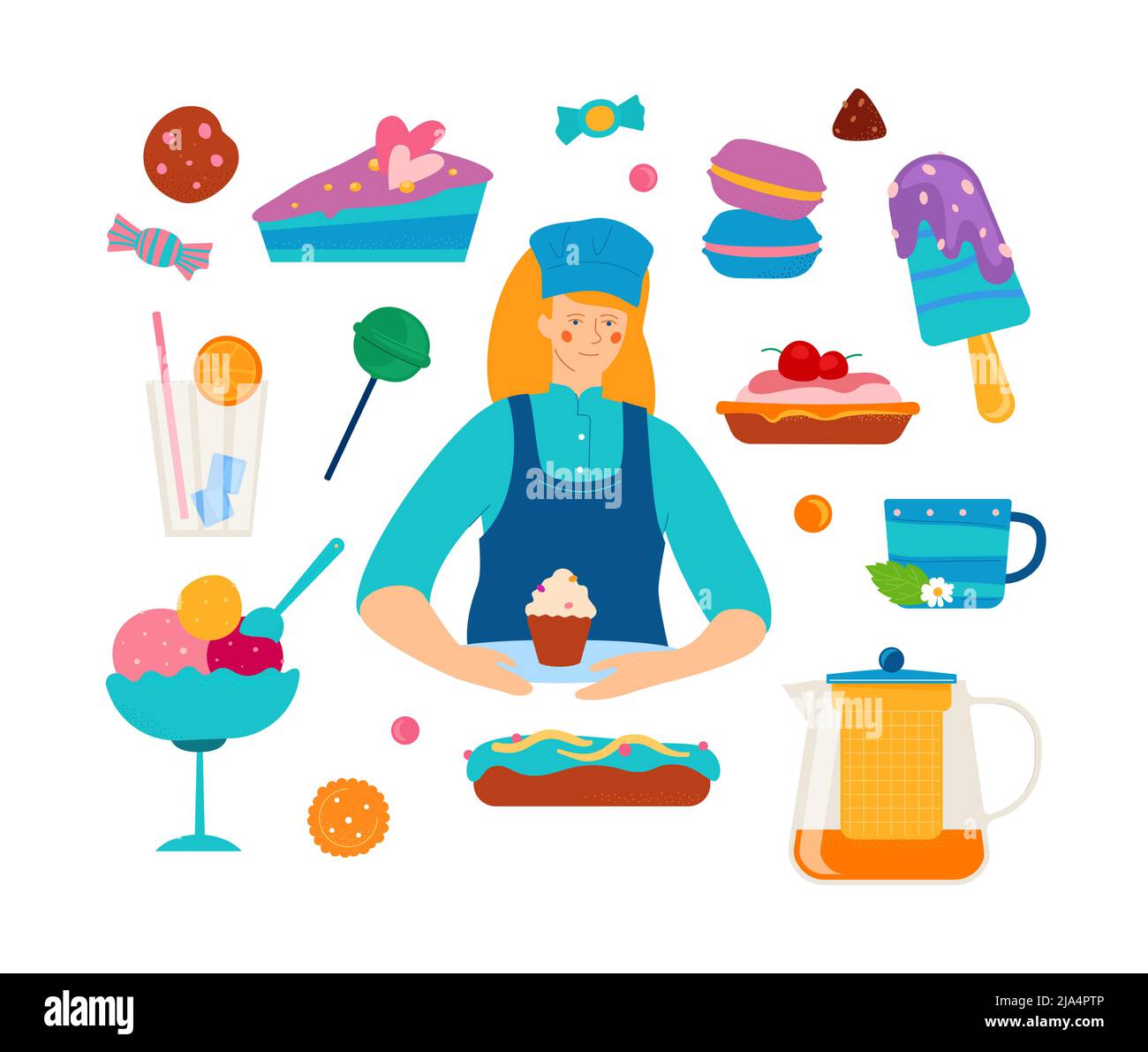 Bakery and delicious food - flat design style icons set Stock Vector ...