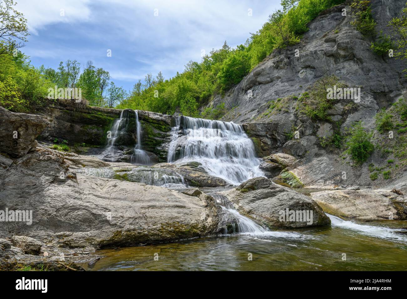 Hristovski Waterfall in Stara Planina mountain in Bulgaria in the area of the Ruhovtsi village on the river Miikovska. Stock Photo