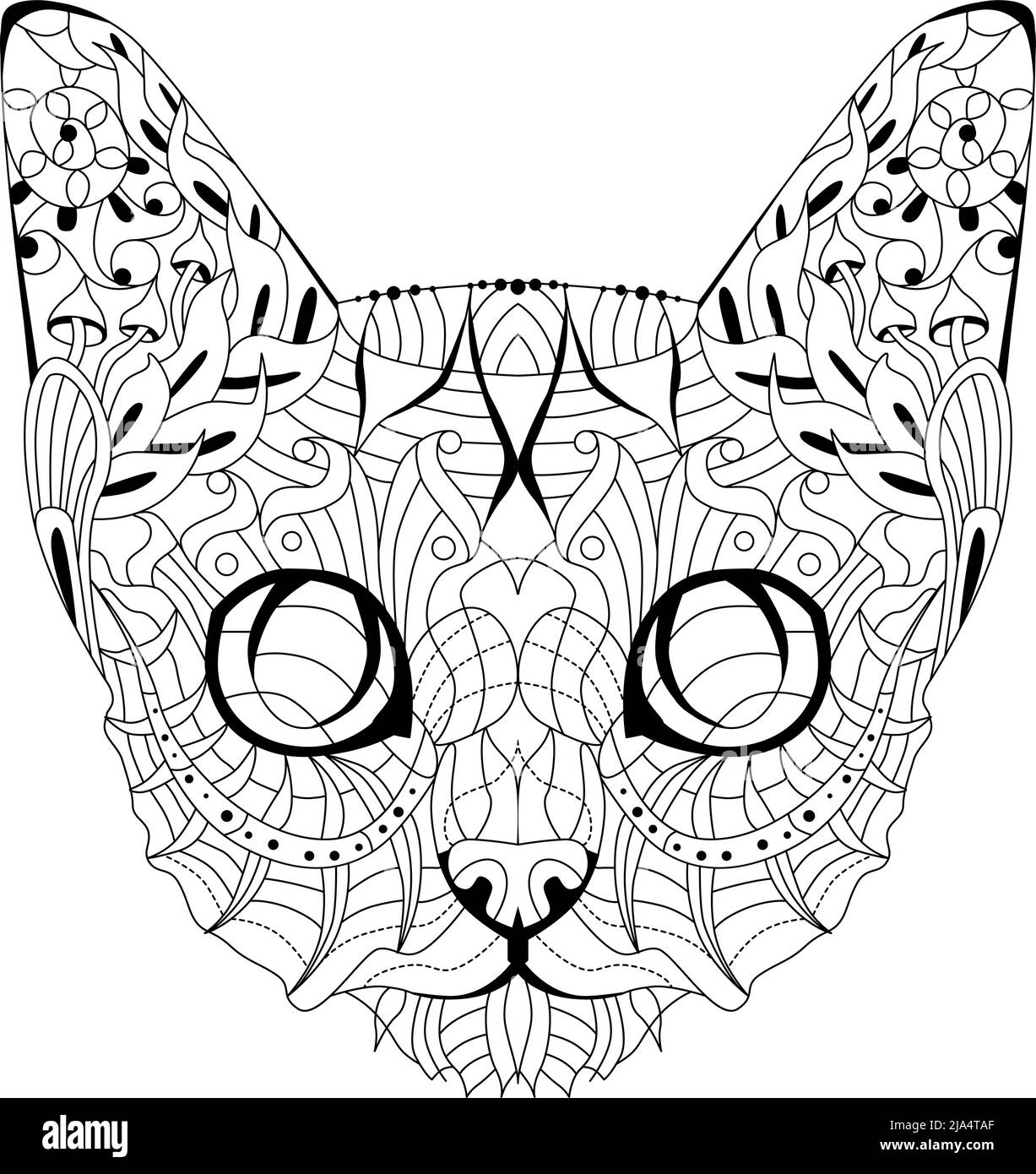 Head of cat zentangle styled with clean lines for coloring book for anti stress, t-shirt design, tattoo and other decorations Stock Vector