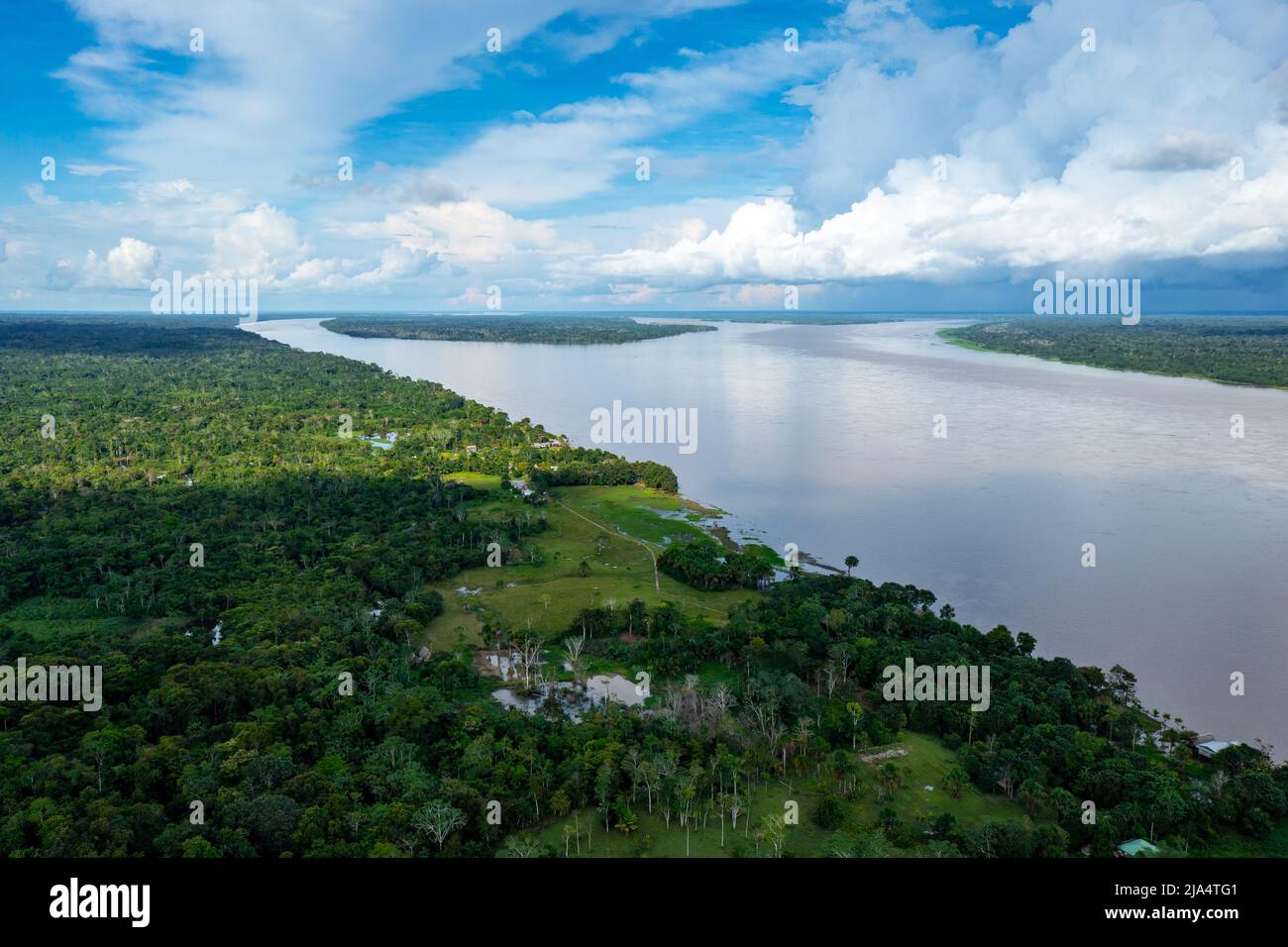 Amazon River Aerial View. Tropical Green Rainforest in Peru, South