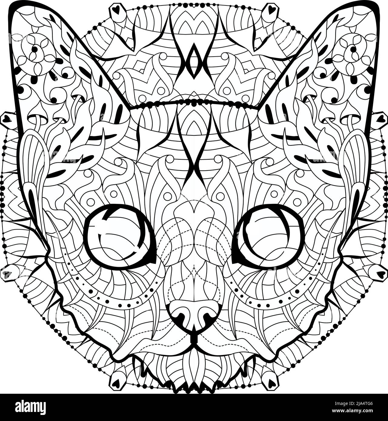 Head of cat on mandala zentangle styled with clean lines for coloring book for anti stress, t-shirt design, tattoo and other decorations Stock Vector