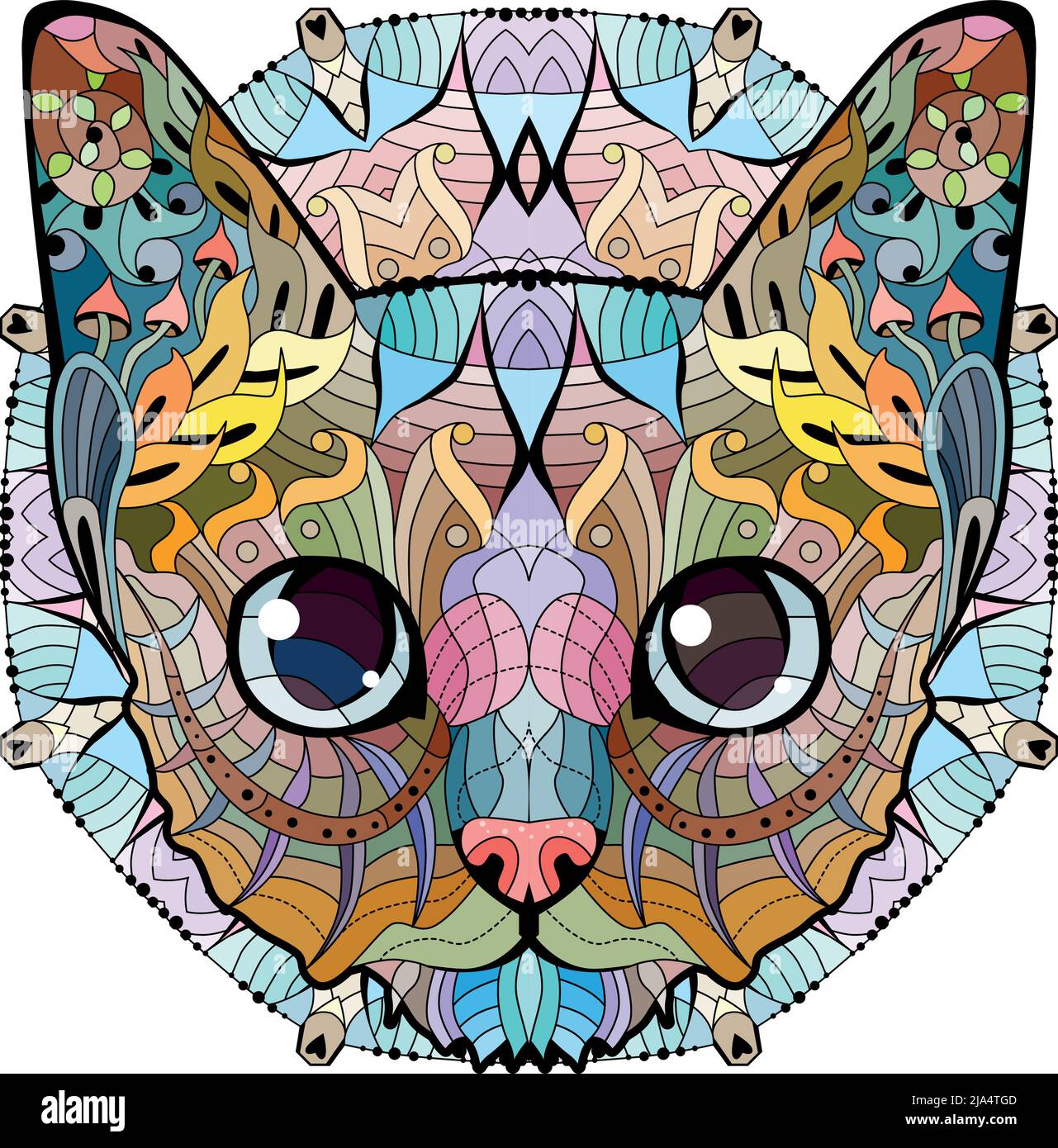 Head of cat on mandala zentangle styled for anti stress, t-shirt design, tattoo and other decorations Stock Vector