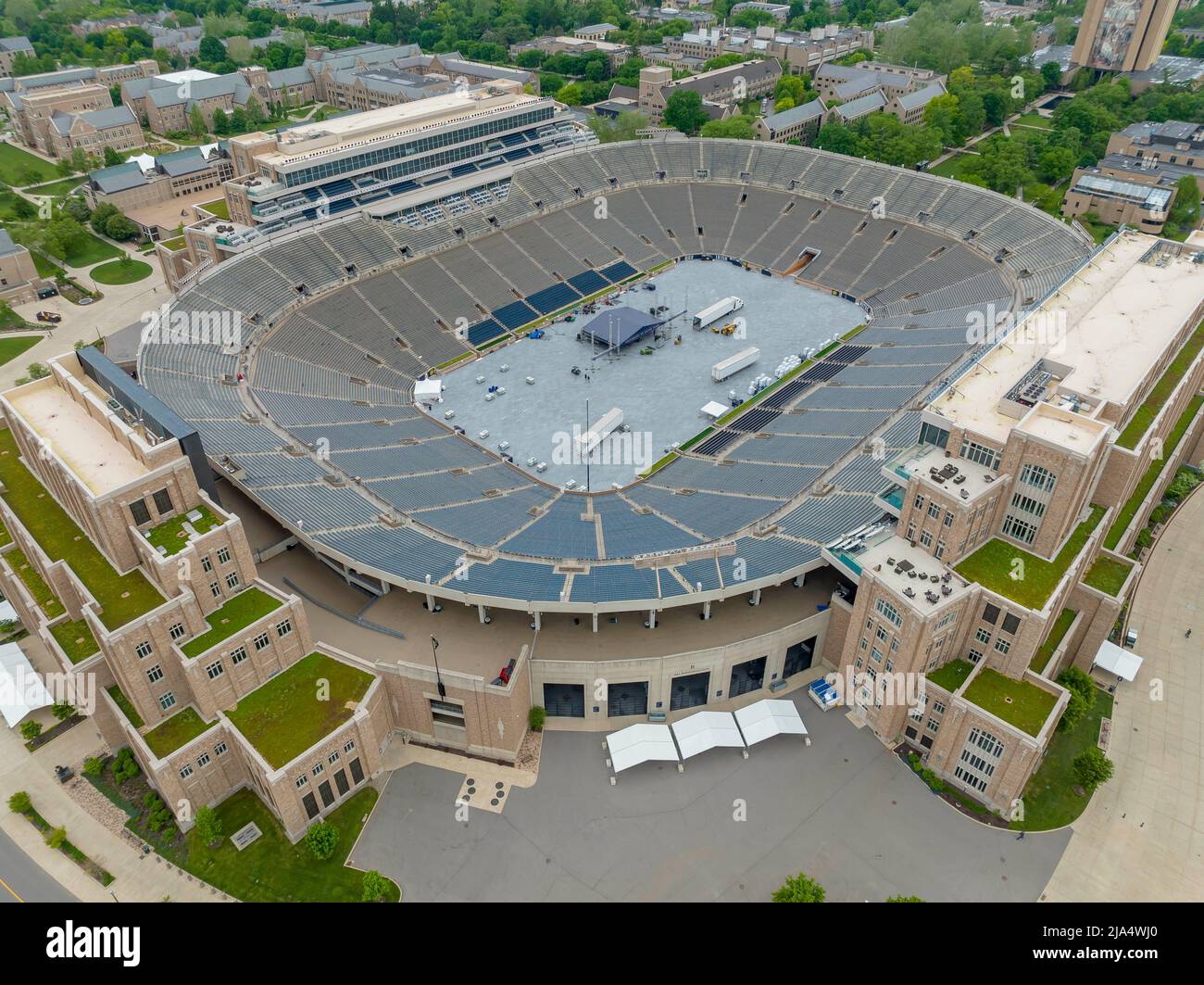 South Bend, Indiana, USA. 26th May, 2022. Aerial view of Notre Dame Stadium  representing the University of Notre Dame in Notre Dame, Indiana, north of  the city of South Bend. (Credit Image: ©