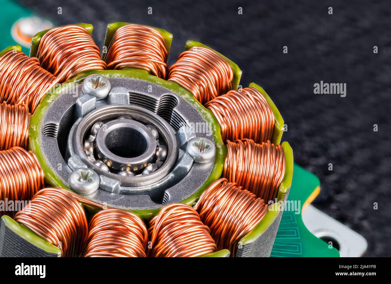 Electric engine stator with coils copper wire winding and ball bearing