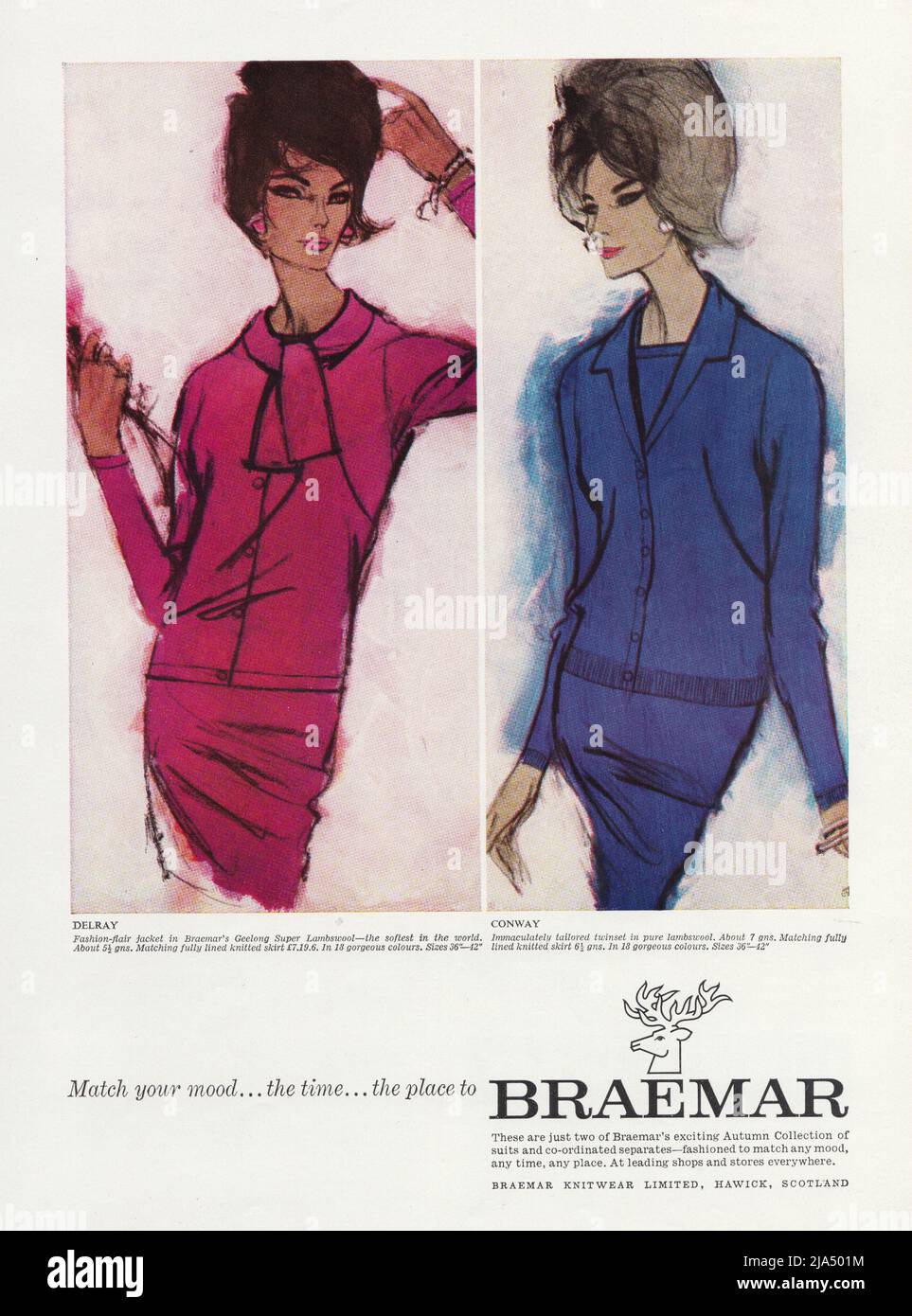 Braemar Knitwear Fashion from Scotland Knits Pure New Wool vintage paper advertisement advert 1960s 1970s Stock Photo