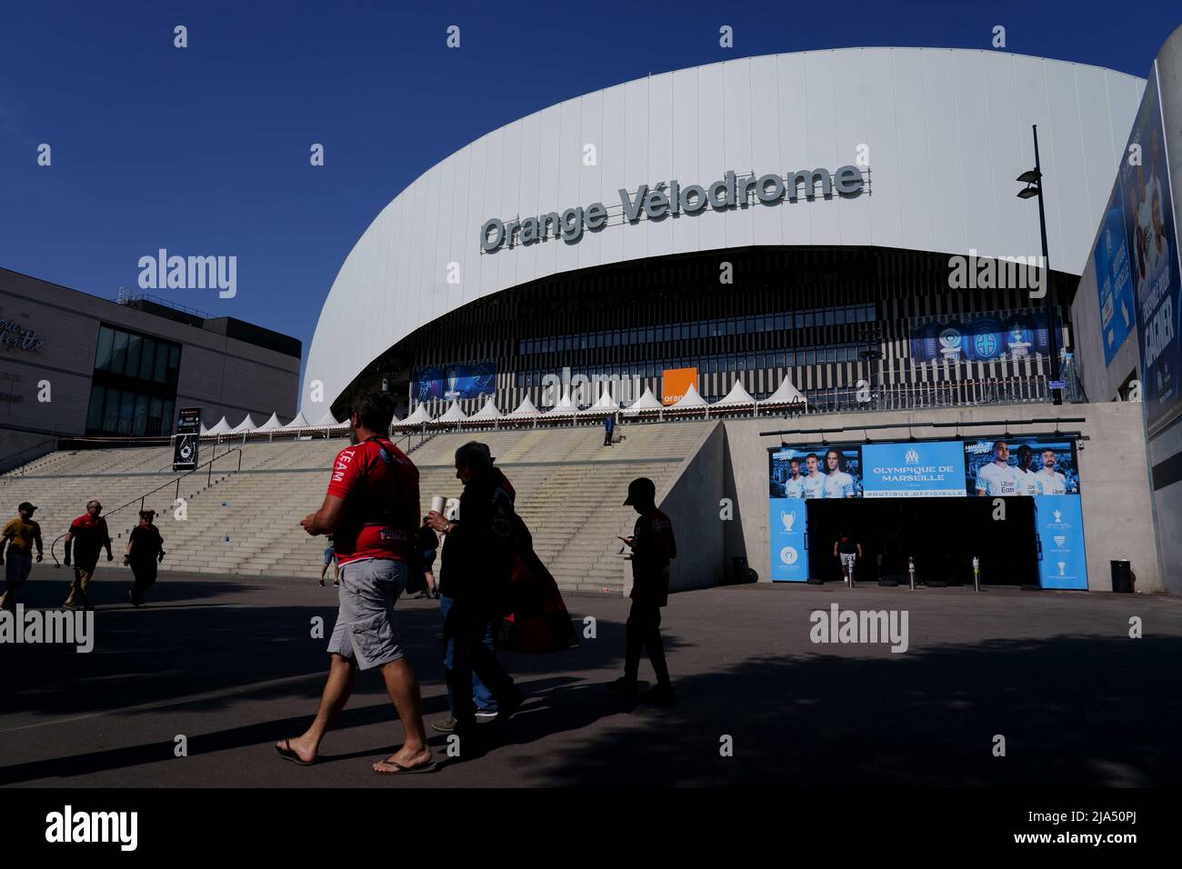 Marseille, France. 27th May 2022; Stade Velodrome, Marseille, France: European Rugby Challenge Cup Final, Lyon versus Toulon: The stadium Orange Velodrome from the exterior Credit: Action Plus Sports Images/Alamy Live News Stock Photo