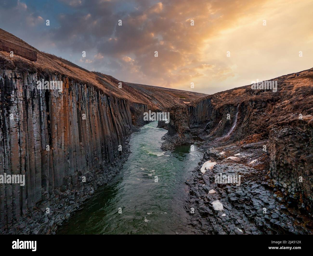 Epic view of the studlagil basalt canyon, Iceland. Stock Photo