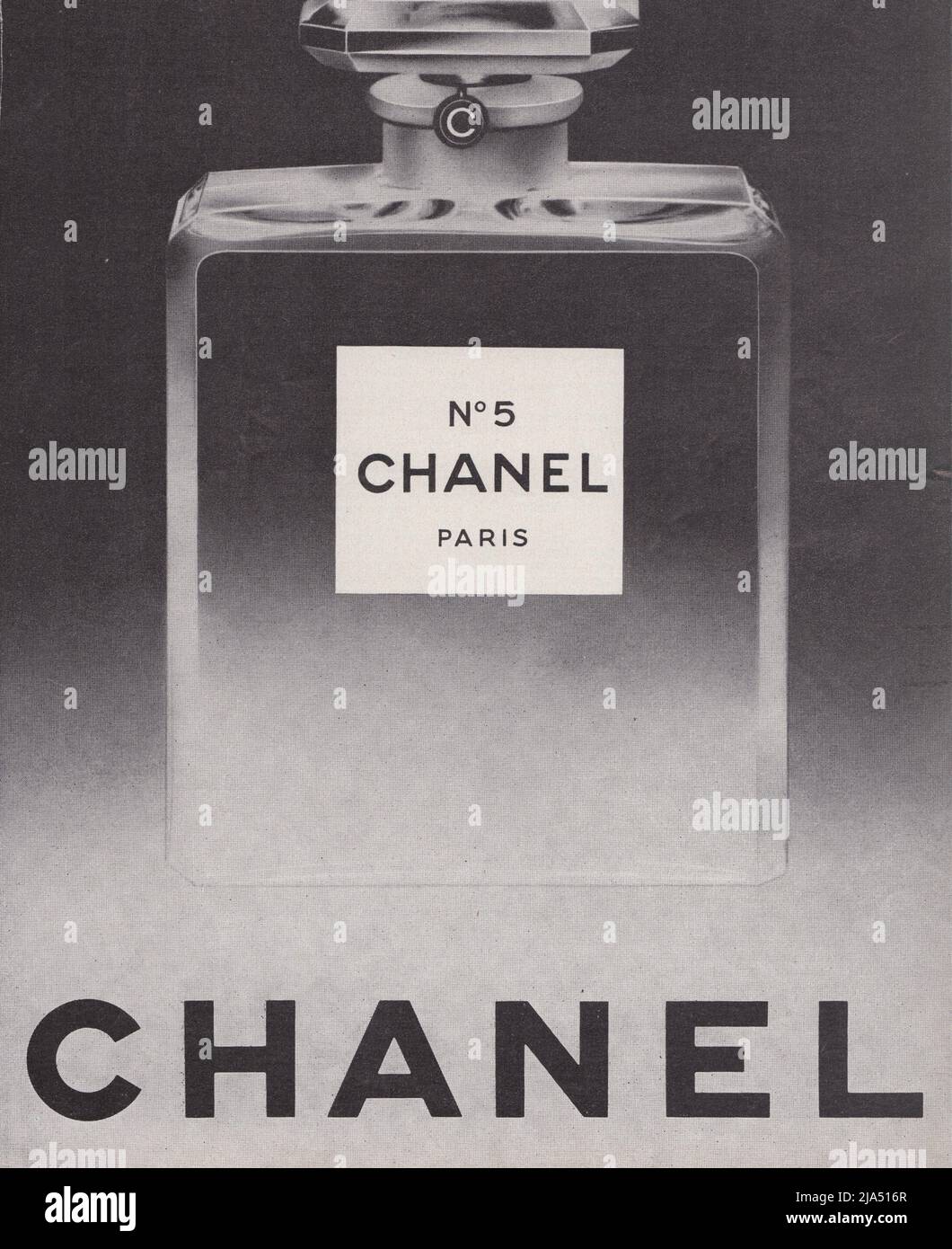 Chanel No 5 perfume bottle Chanel Paris vintage paper advertisement advert 1960s 1970s Stock Photo