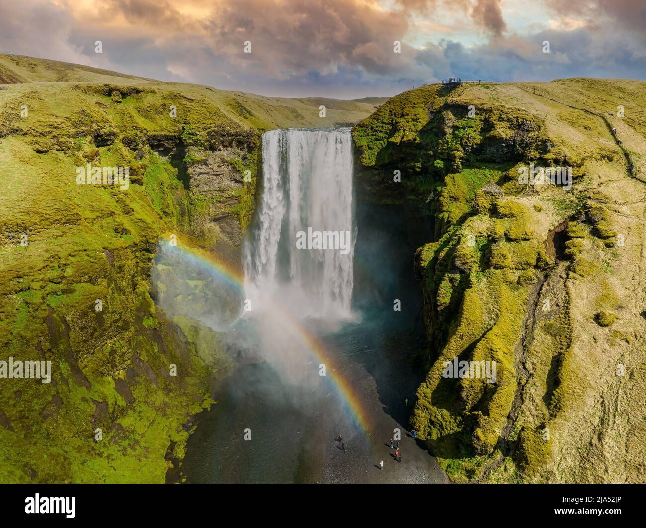 Famous Skogafoss Waterfall With A Rainbow Dramatic Scenery Of Iceland Famous Skogafoss Waterfall With A Rainbow Dramatic Scenery Of Iceland