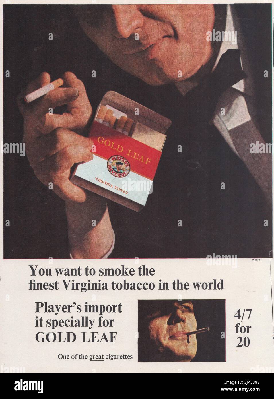 Gold Leaf cigarettes virginia tabacco vintage magazine advert of gold leaf cigarettes papaer advert 1970s Stock Photo