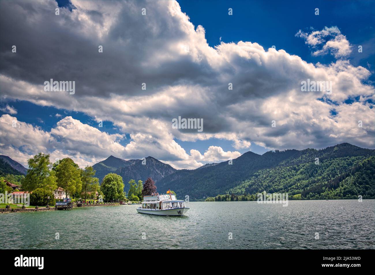 DE - BAVARIA: Boat excursion on Lake Schliersee in the Bavarian Alps Stock Photo
