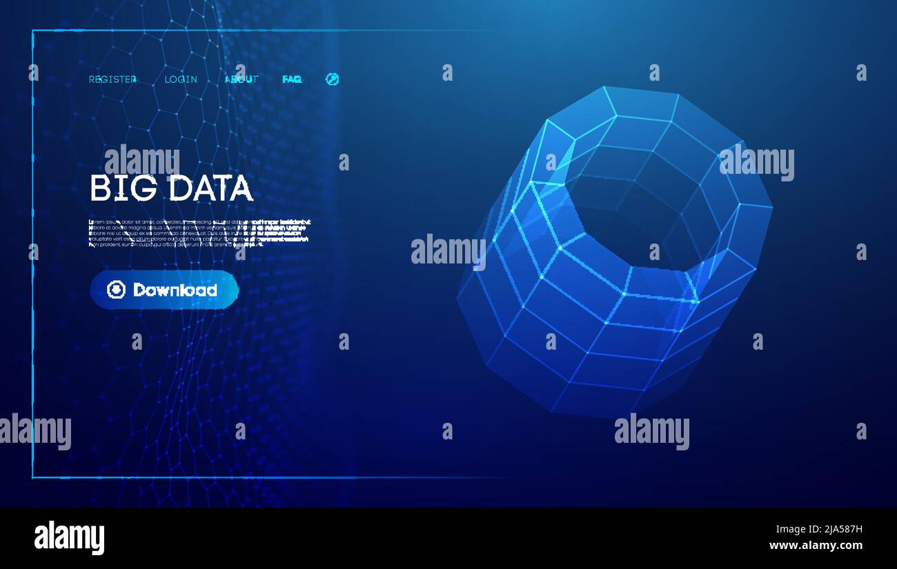 Bid data blue background. Wireframe cylinder vector. Network connection. Stock Vector