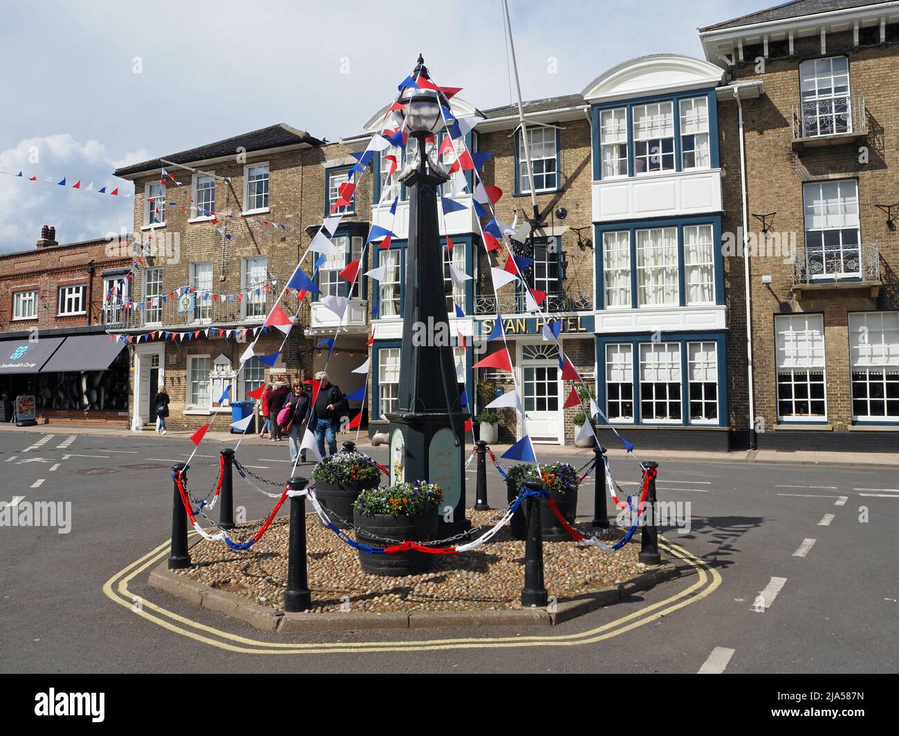 Diamond Jubilee decorations in the market square at Southwold, a seaside town in Suffolk. Stock Photo