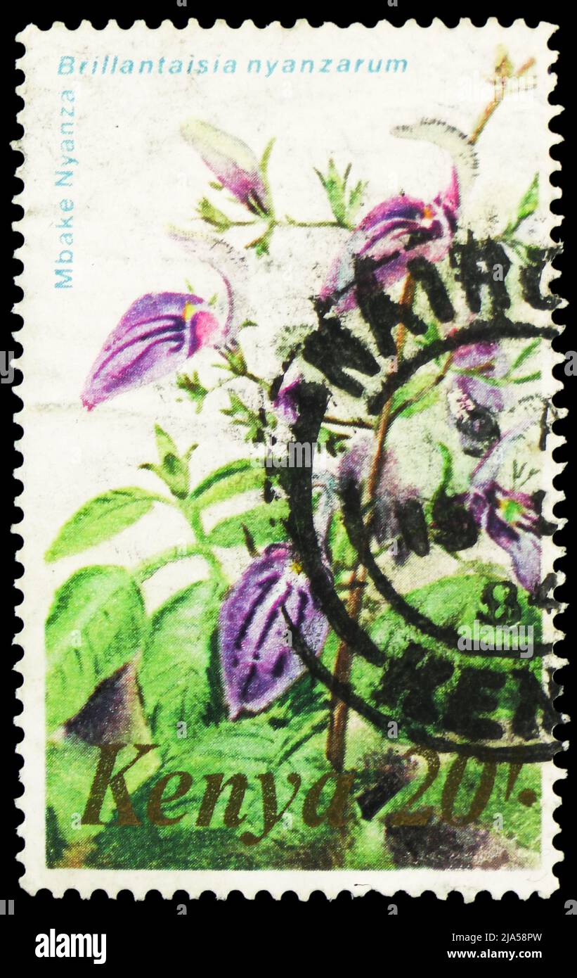 MOSCOW, RUSSIA - MAY 14, 2022: Postage stamp printed in Kenya shows Brillantaisia nyanzarum, Medicinal Herbs of Kenya serie, circa 1983 Stock Photo