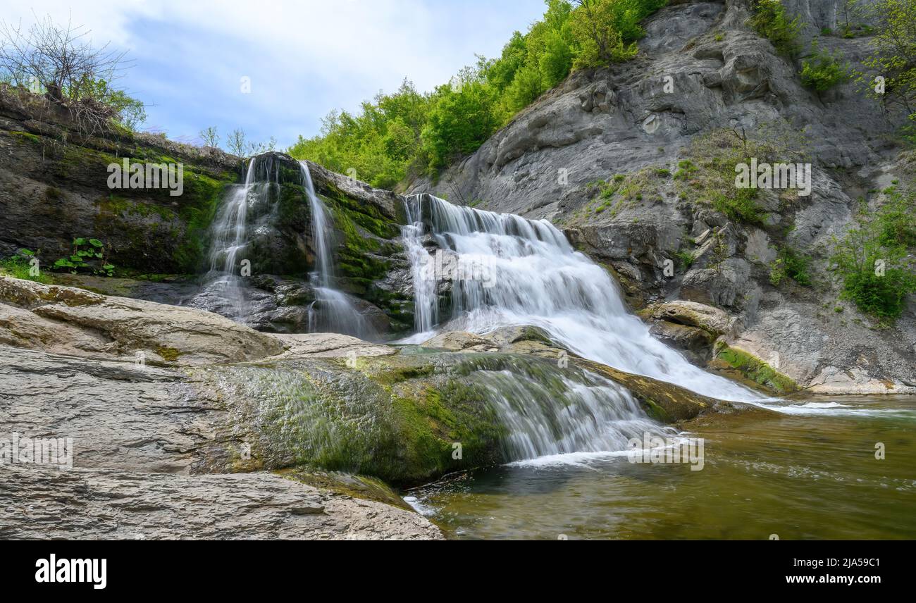 Hristovski Waterfall in Stara Planina mountain in Bulgaria in the area of the Ruhovtsi village on the river Miikovska. Stock Photo