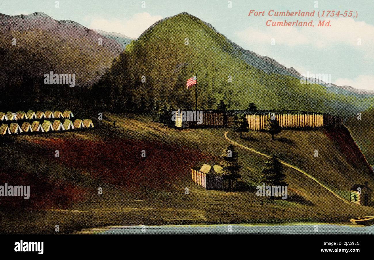 Fort Cumberland, Cumberland Maryland USA, 1754-55 Scene, old postcard. Stock Photo