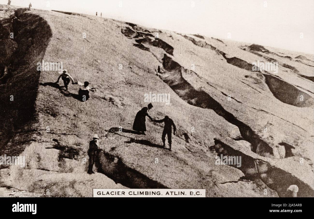 People climbing glacier, Atlin British Columbia Canada, approx 1910-1930's postcard. unknown photographer Stock Photo