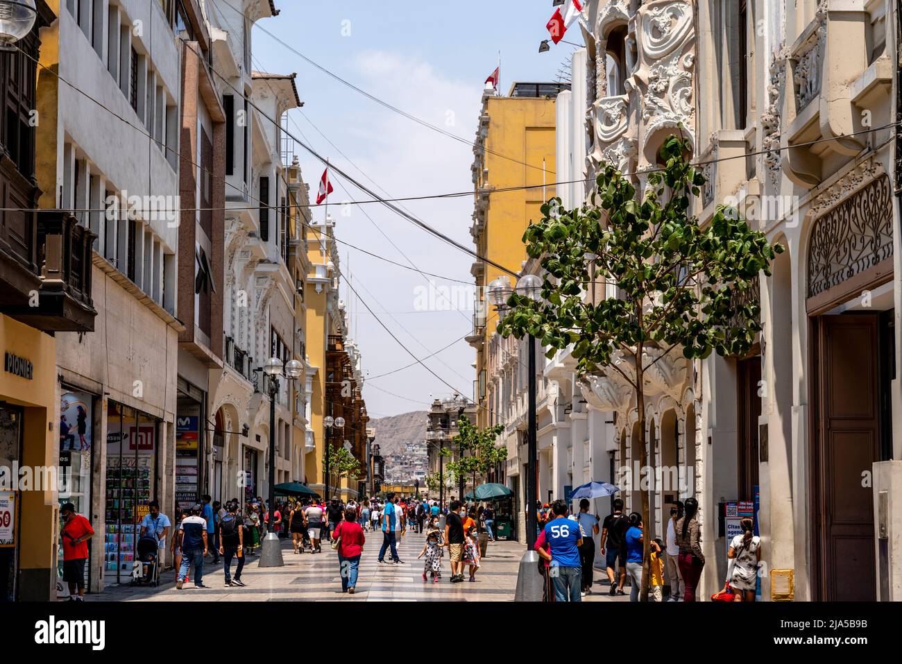 A View Of Jiron De La Union Street In The Historical District Of Lima, Peru. Stock Photo