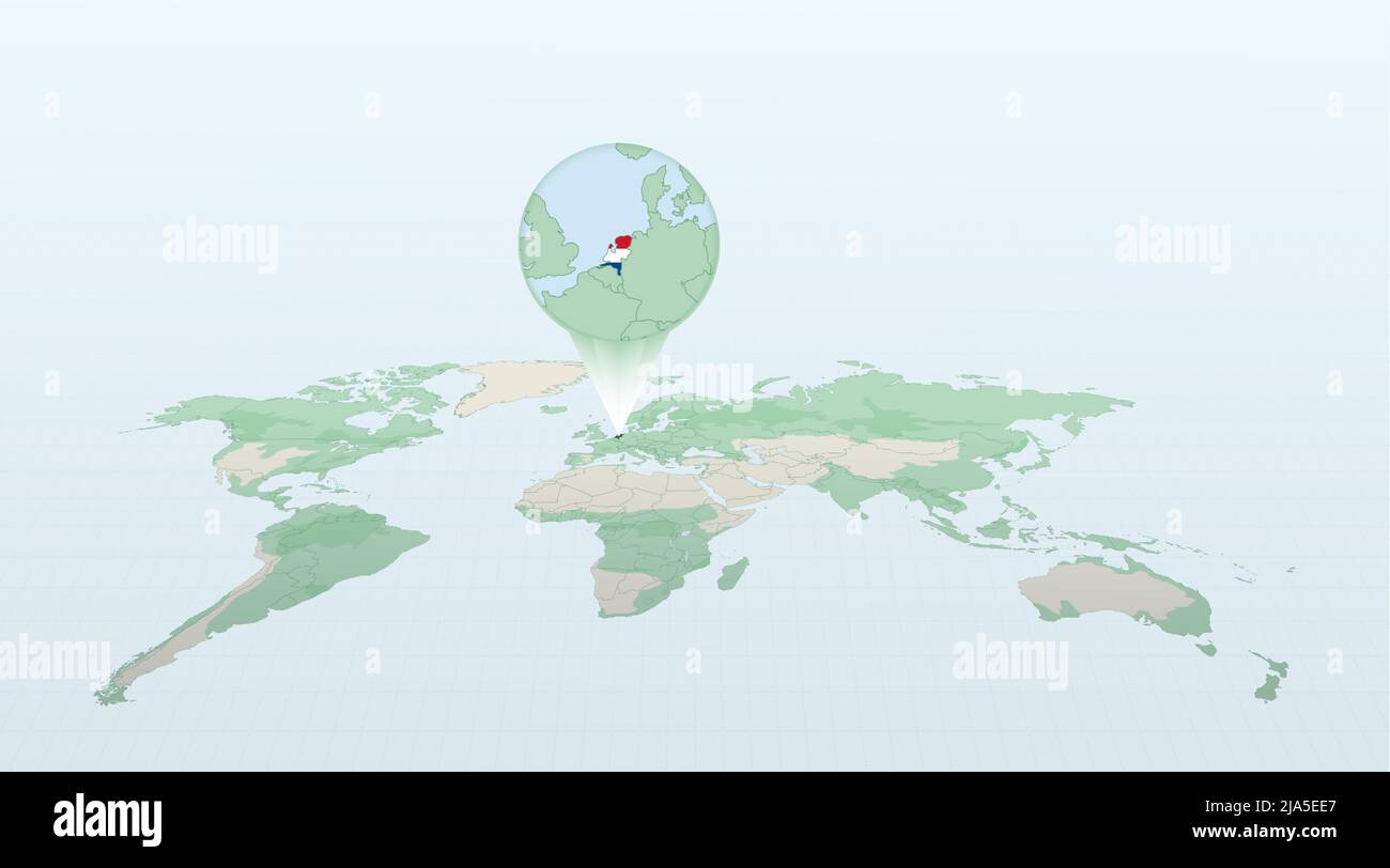 World map in perspective showing the location of the country