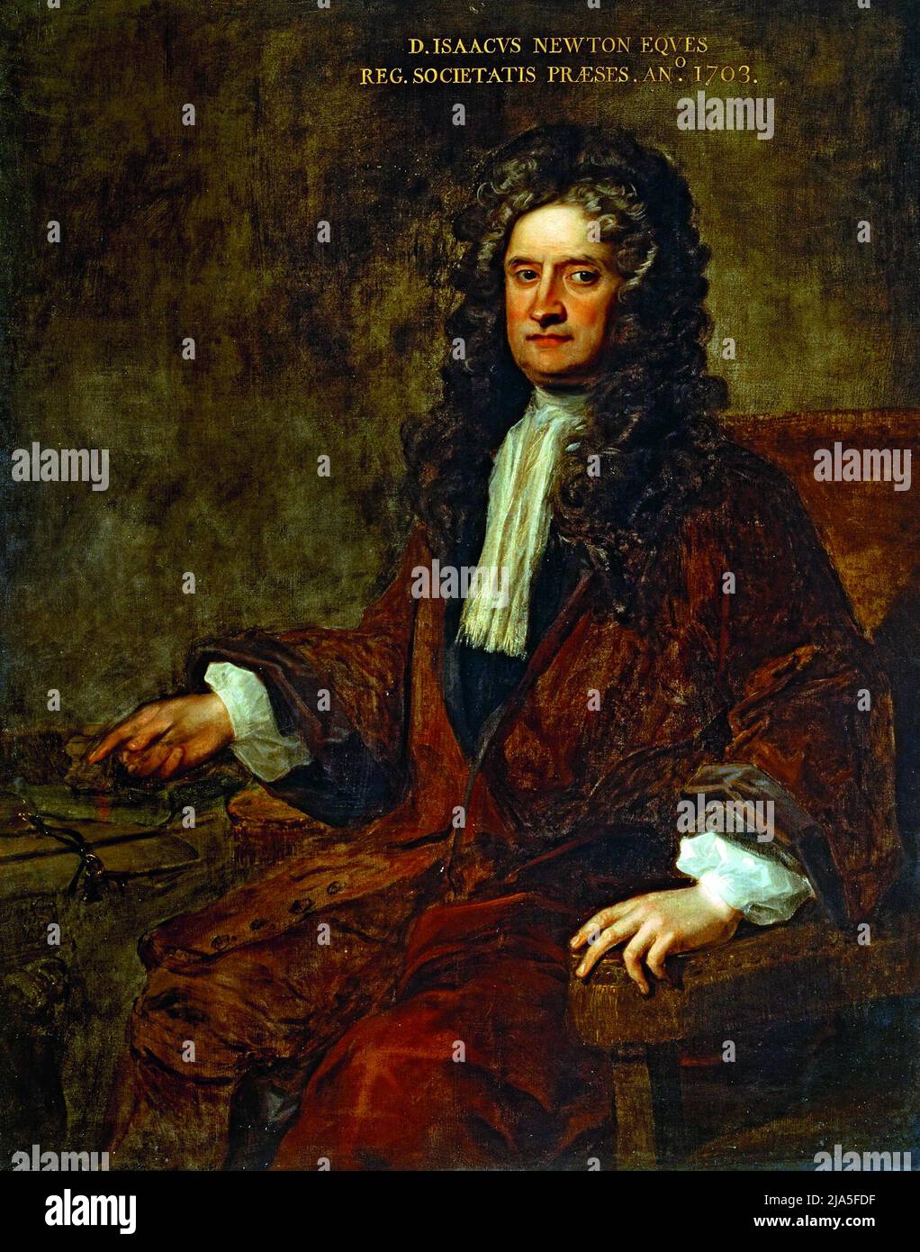 Title: Sir Isaac Newton Creator: Charles Jervas Date: 1717 Dimensions:  125,7 x 101,6 cm. Medium: oil on canvas Location: The Royal Society Stock Photo