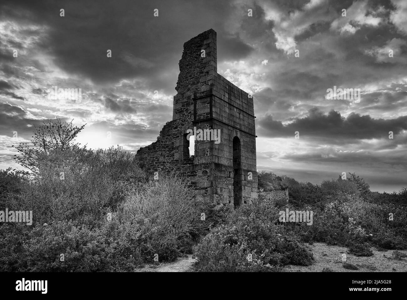 West Wheal Basset Mine pumping engine house circa. 1854. Situated between Camborne and Four Lanes in Cornwall. Stock Photo