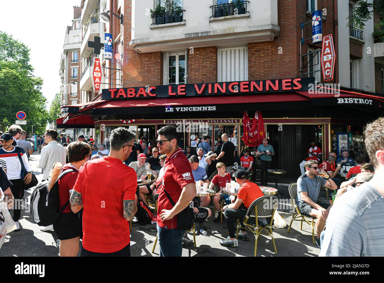 Paris, France. 27th May 2022. Football fans (supporters) of Liverpool