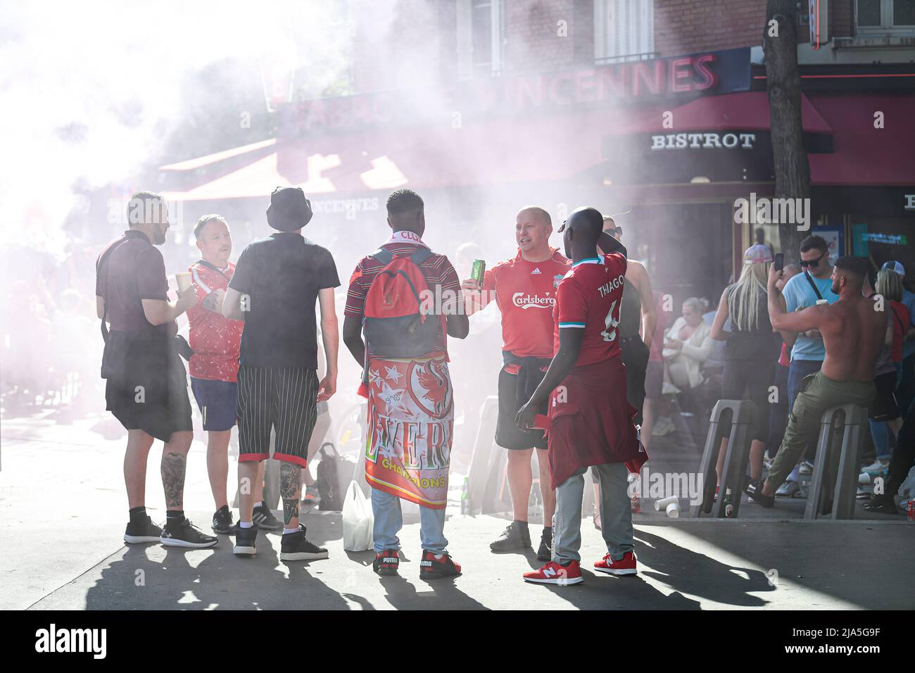 Paris, France. 27th May 2022. Football fans (supporters) of Liverpool