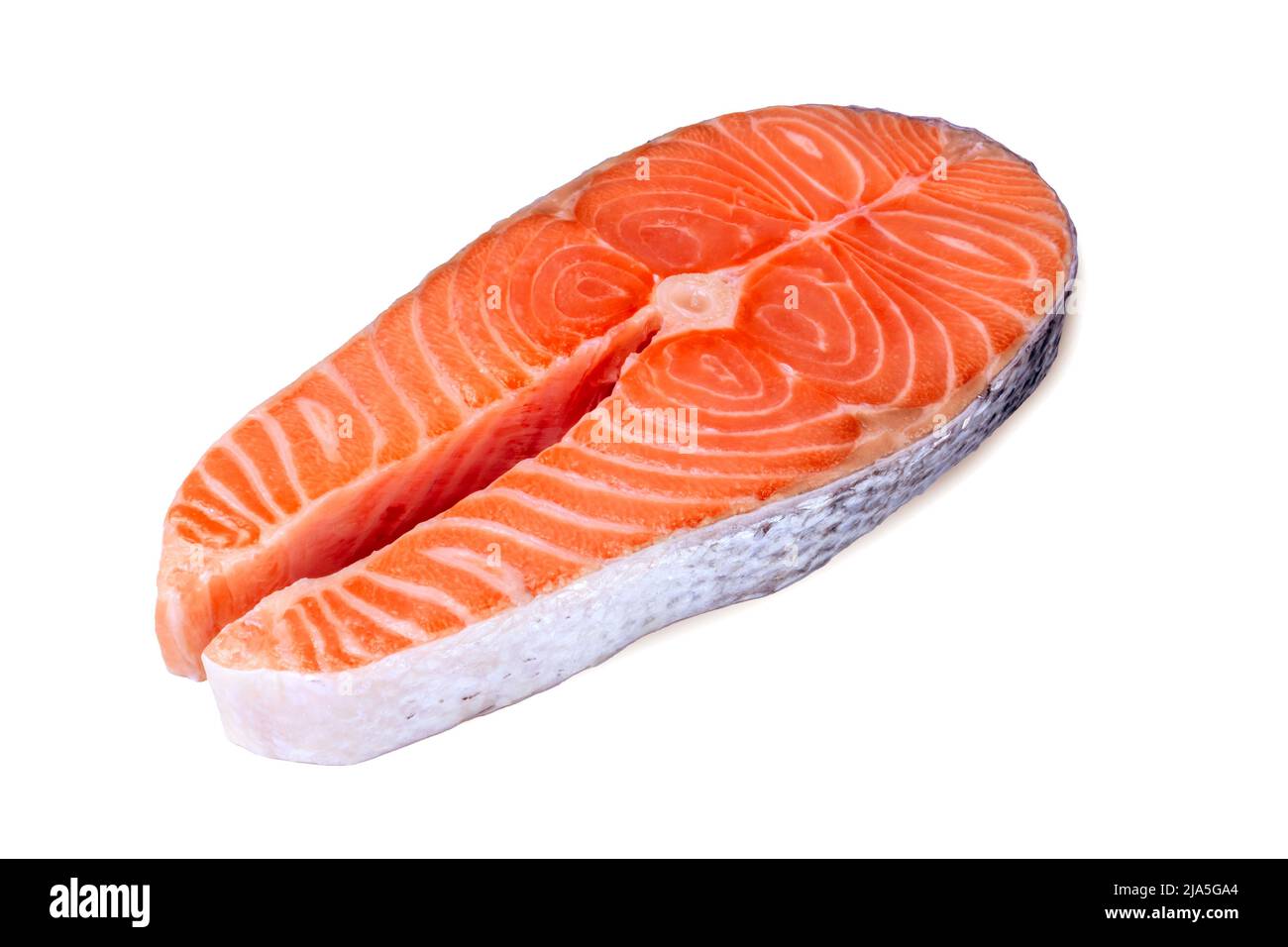 Raw salmon steak isolated on white background. Fresh fish piece Stock ...