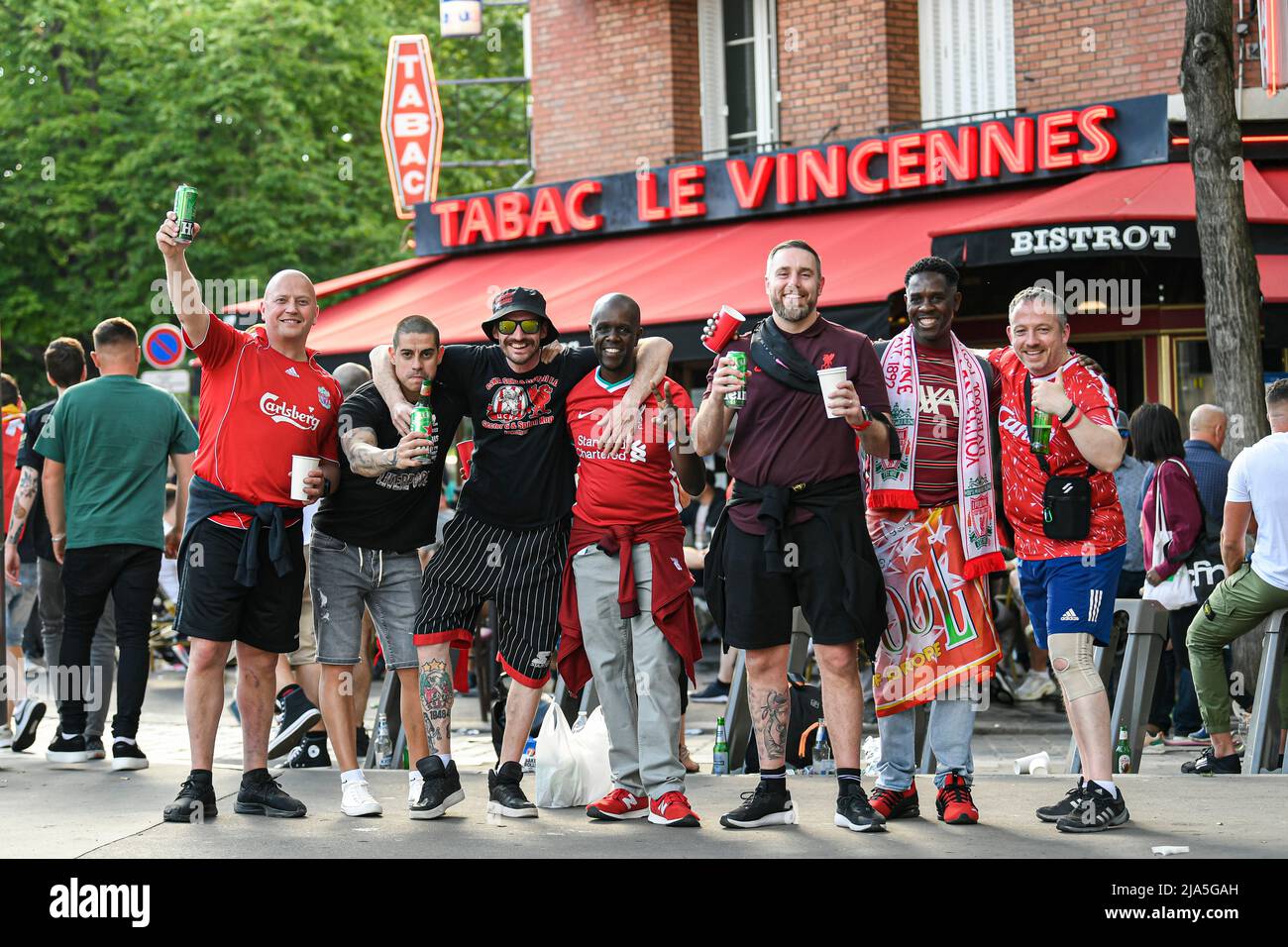 Paris, France. 27th May 2022. Football fans (supporters) of Liverpool