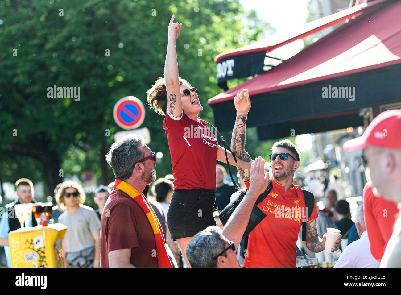 Paris, France. 27th May 2022. Football fans (supporters) of Liverpool