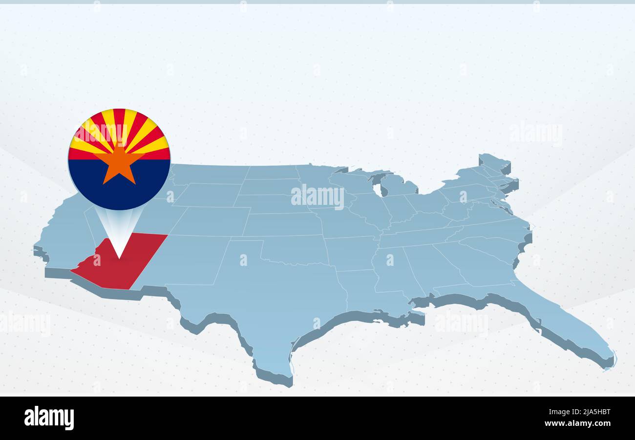 Arizona state map on United States of America map in perspective