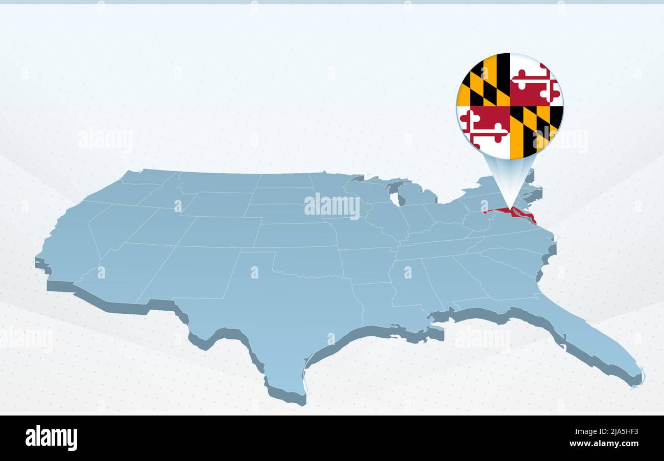 Maryland state map on United States - Maryland State Map On United States Of America Map In Perspective Vector Presentation 2JA5HF3