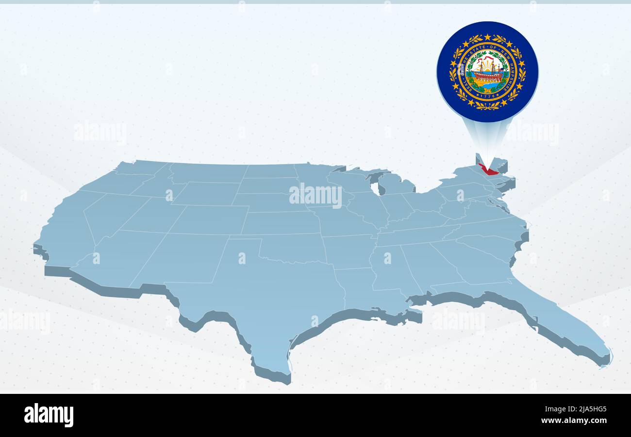 New Hampshire state map on United States of America map in perspective ...