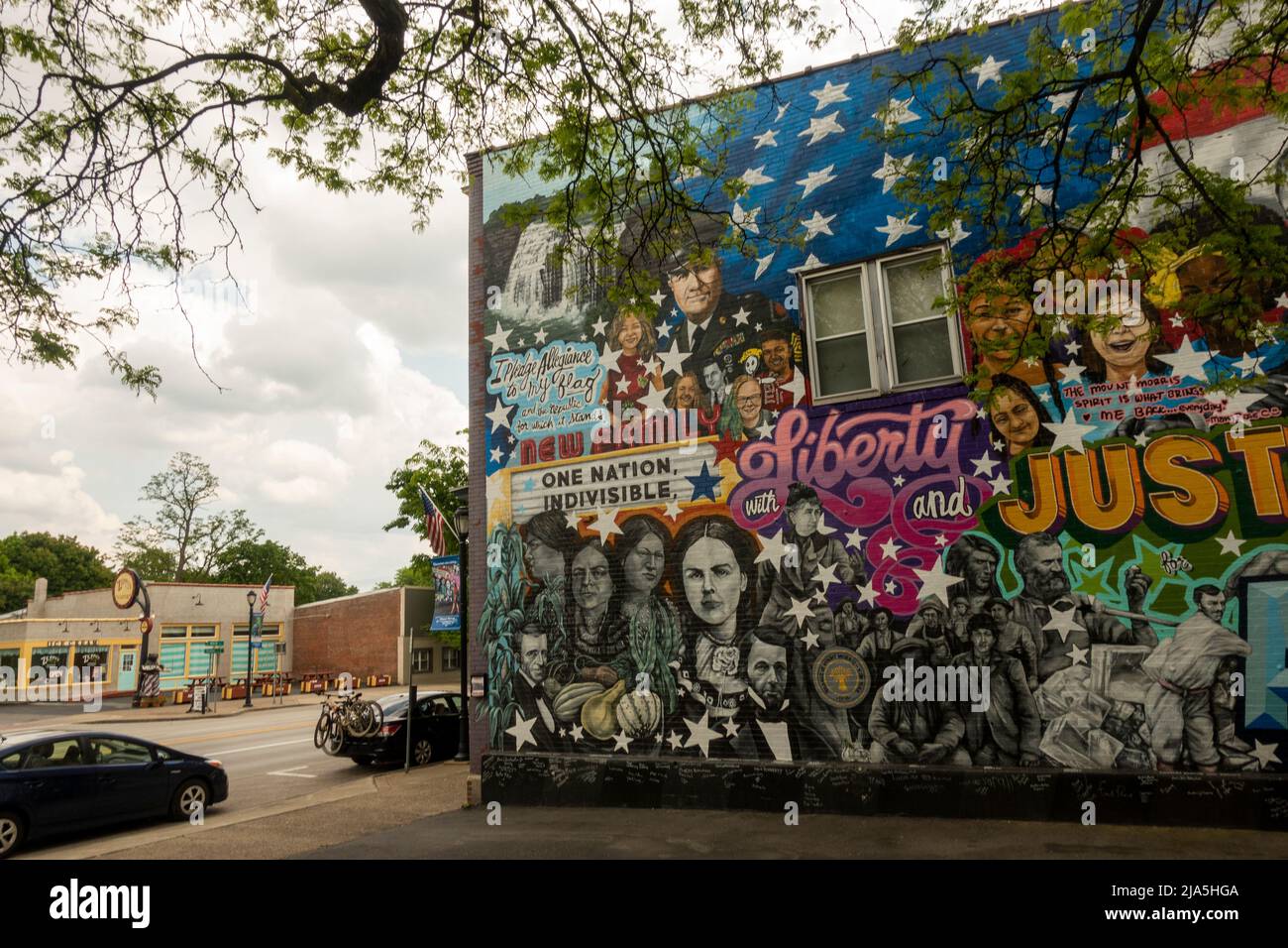 public street mural on side of building in Mount Morris New York Stock