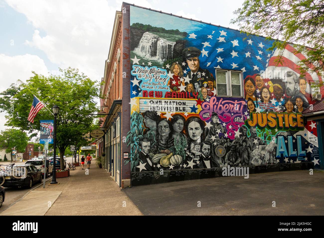 public street mural on side of building in Mount Morris New York Stock Photo