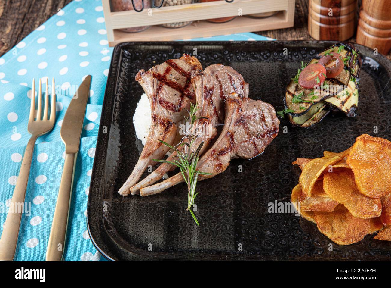Turkish Cuisine Lamb Chops. Grilled Lamb Chops. Roasted ribs on