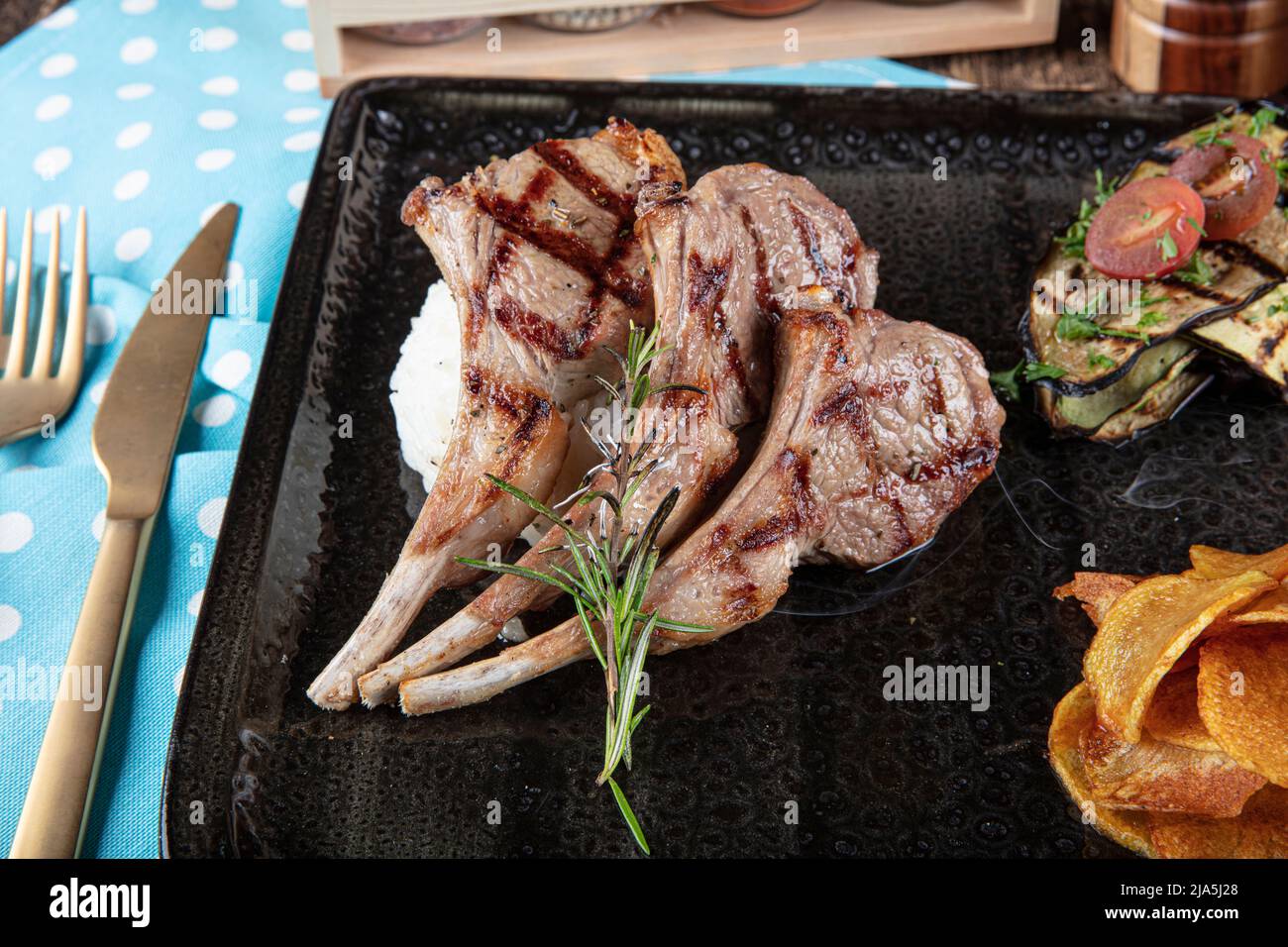 Turkish Cuisine Lamb Chops. Grilled Lamb Chops. Roasted ribs on