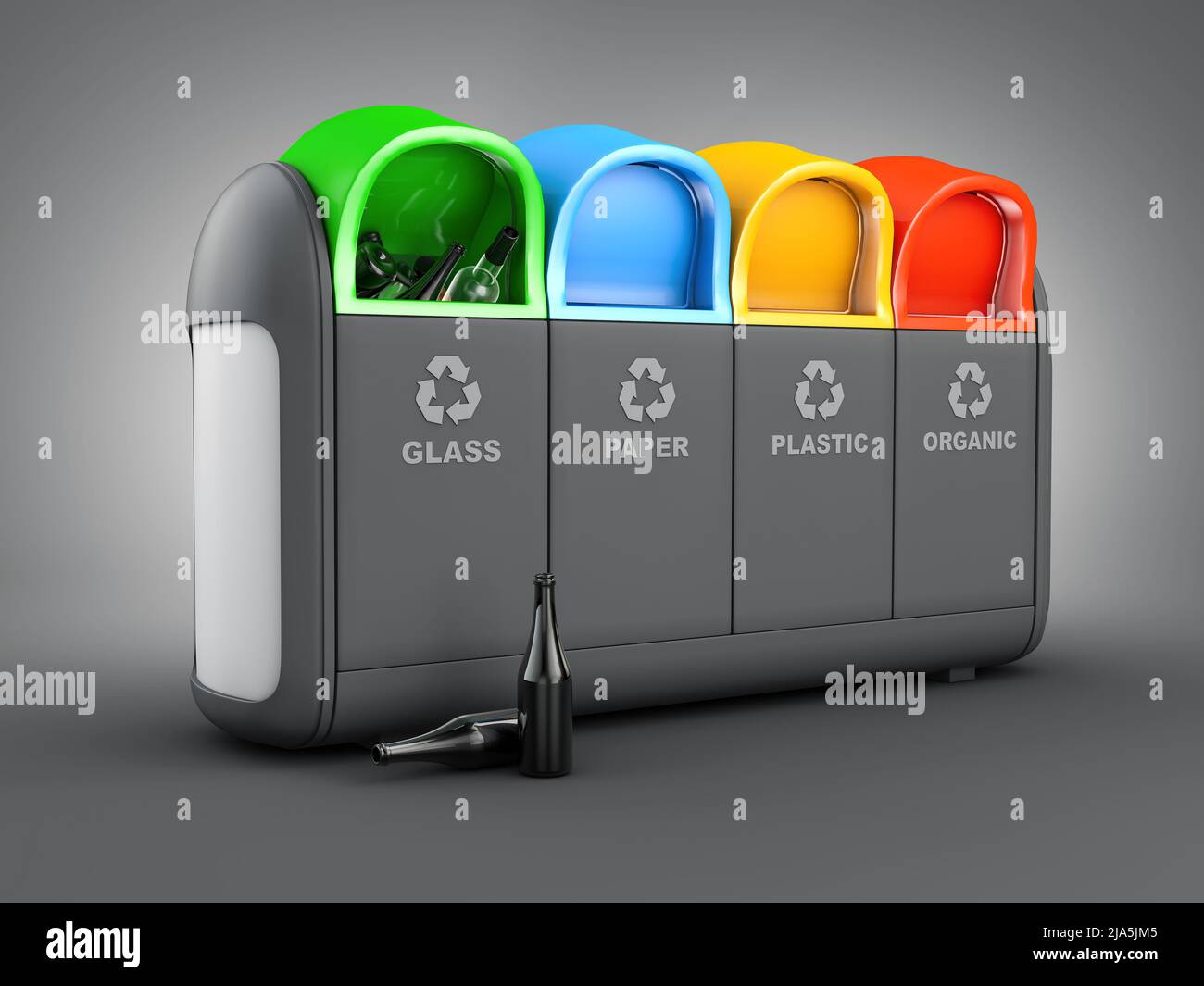 3d rendering of gray Recycle Bins. Clipping path included Stock Photo